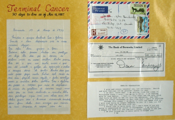 Poster of letter received from woman whose terminal cancer was healed by Leo Jean in 1987