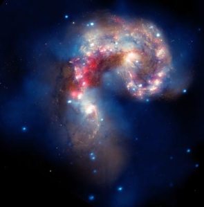 NGC 4038/4039, Antennae Galaxies (interacting galaxies)  Image credit: NASA, ESA, SAO, CXC, JPL-Caltech, and STScI  